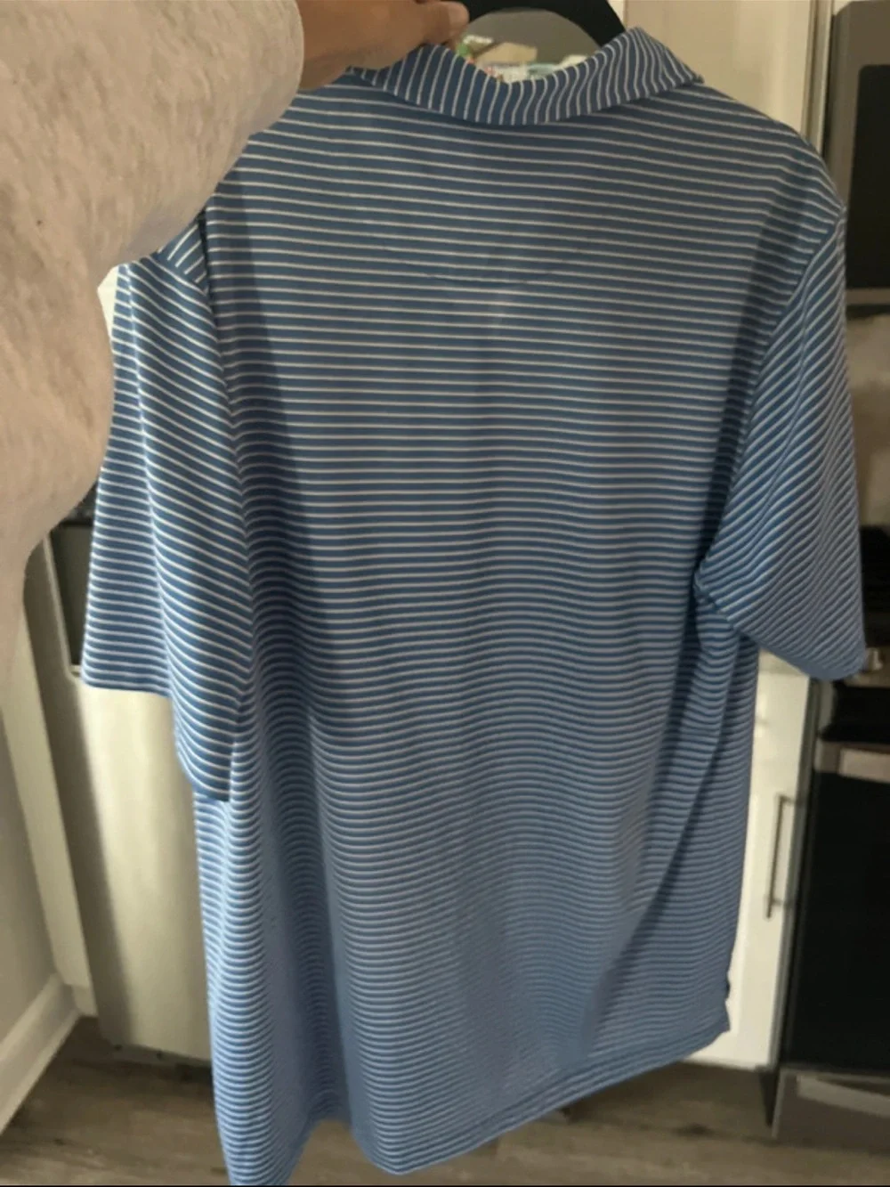 Light Blue Striped Men's Polo with Embroidered Logo